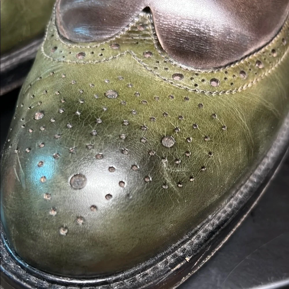Two-Tone Leather Wingtip Oxfords in Brown and Green